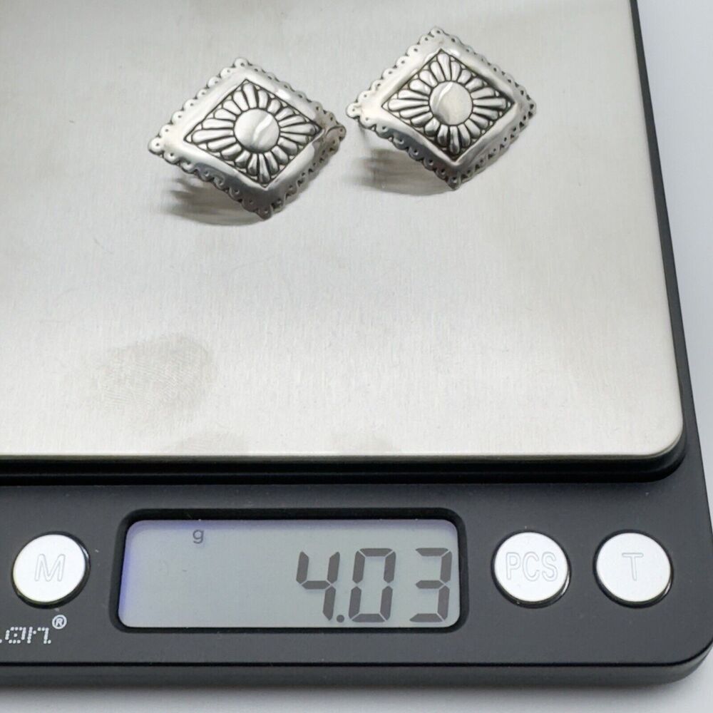 Vintage Southwestern Sterling Silver Earrings Stamped Geometric Design Tribal - Picture 6 of 6